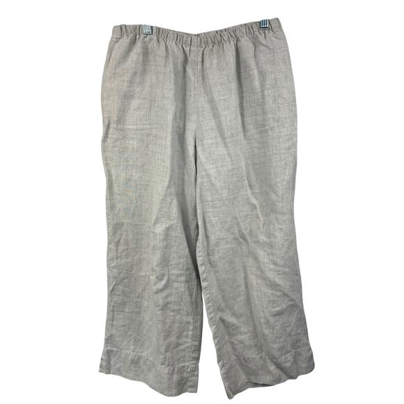 J Jill Elastic Waist Tan 100% Linen Pants Size SP Small Petite Wide Leg - Picture 1 of 11